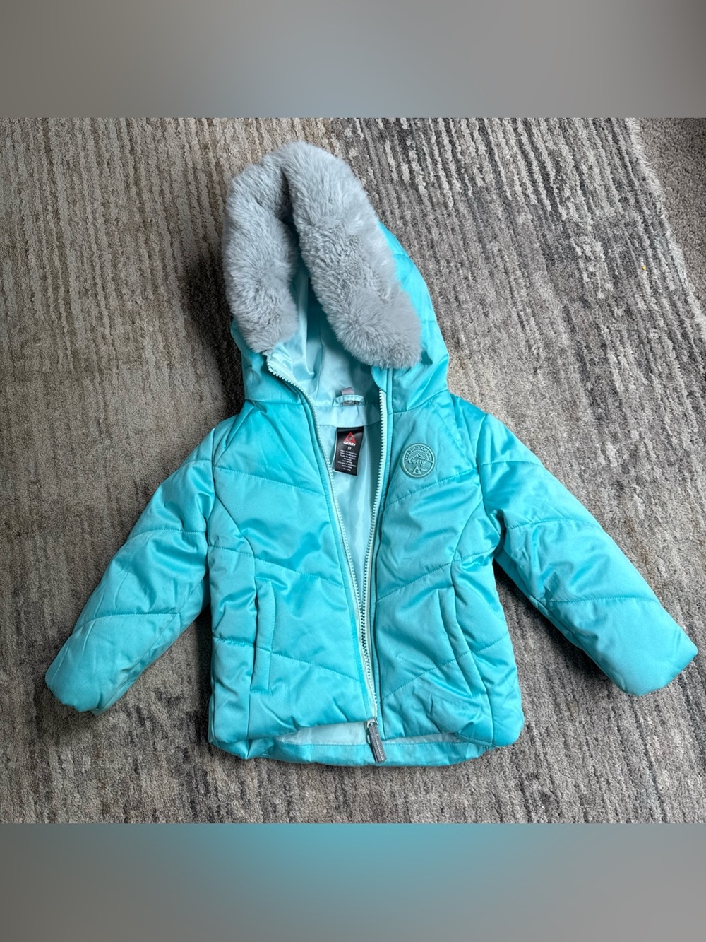 Gerry Weber Girls' Aqua Hooded Puffer Jacket with Faux Fur Trim